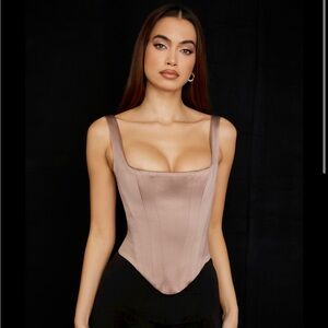 House of CB Rafa Satin Longline Corset in Stone - size L